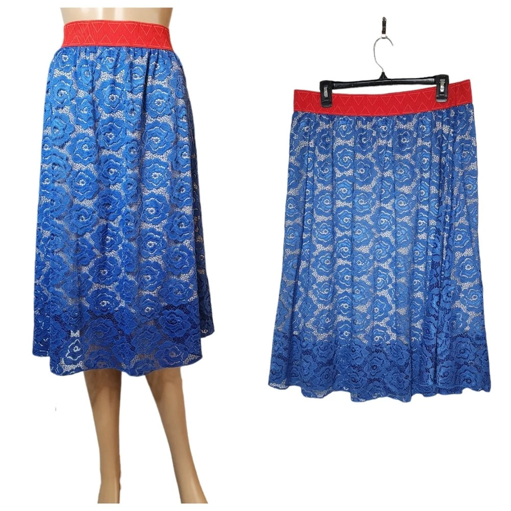 Lularoe‎ blue lace stretch midi skirt. Size XL.